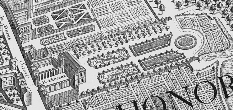 plan de paris - hotel d'evreux - plans de Turgot 1737-Edit L'hôtel du comte d'Evreux - plans Turgot